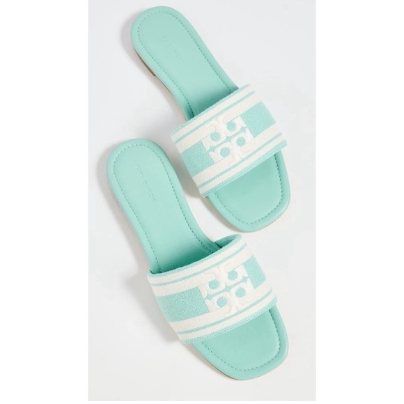 Tory Burch Designer Women's Logo Jacquard leather Slide Sandals 8.5 - Picture 2 of 9